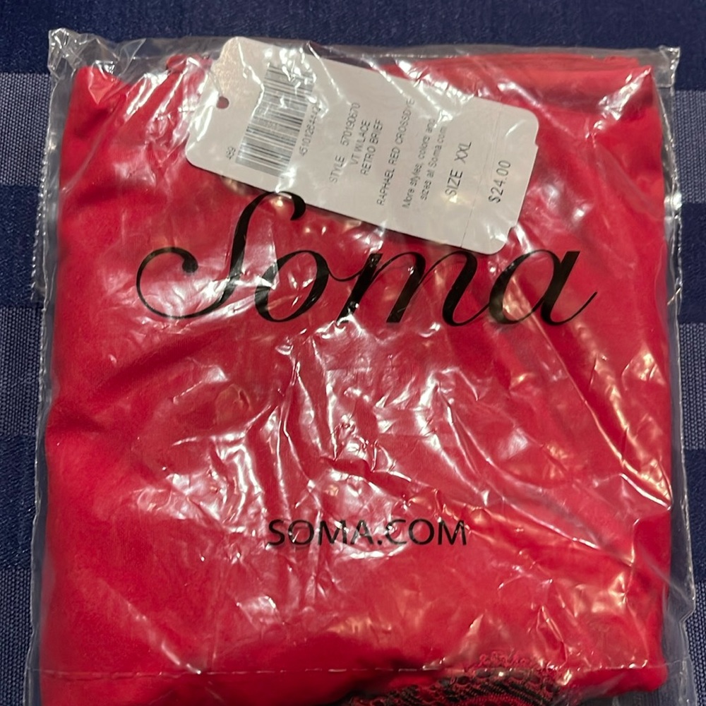SOMA Vintage w/ lace BRIEF Panties NEW in sealed bag. Raphael Red Crossdye
